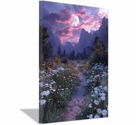PUQAAEO Scenery paintings Wall Art The Moon and Flowers Exquisite scenery paintings, scenery art painting,Living room, bedroom,bathroom,Study, Office(multicolored87)-60x90cm Framed