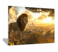 PUQAAEO The Picture of Animal Print On Canvas Enchanting lions Artistic Wall Art Painting Artwork Pictures For Home Living Room Modern Decor Decoration(golden70)-80x120cm Framed
