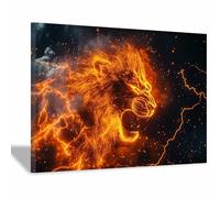 PUQAAEO The Picture of Animal Print On Canvas Mighty lions Artistic Wall Art Painting Artwork Pictures For Home Living Room Modern Decor Decoration(orange190)-70x100cm Framed