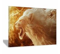 PUQAAEO The Picture of Animal Print On Canvas Mighty lions Artistic Wall Art Painting Artwork Pictures For Home Living Room Modern Decor Decoration(golden50)-30x45cm Framed