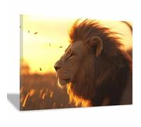 PUQAAEO The Picture of Animal Print On Canvas The agile lions Artistic Wall Art Painting Artwork Pictures For Home Living Room Modern Decor Decoration(golden80)-80x120cm Framed