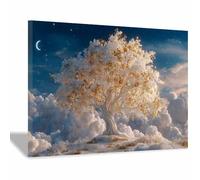 PUQAAEO Tree Of Life canvas Wall art Crescent Moon Gold Tree Abstract Colorful Tree Canvas Printing,Aesthetic Wall Art,For Living Room, Bedroom,Office(Multicolor)-80x120cm Framed