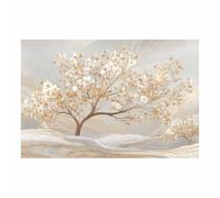 PUQAAEO Tree of Life Gold White Magnolia Tree large landscape canvas prints, for Living Room Bedroom Bathroom Dinning Room Kitchen Home Office Wall Decor(Multicolor)-80x120cm Unframed