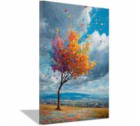 PUQAAEO Tree Of Life Wall Art Poster Stormy Colorful Tree Tree Of Life Wall Decoration, Large Modern Tree Artwork,Plant Painting Poster,For Living Room, Bedroom, Office.(Multicolor)-80x120cm Framed