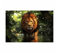 PUQAAEO Wall Art,Animals Canvas Picture Prints The agile lions Modern Aesthetic Posters Prints For Living Room(green157)-40x60cm Unframed