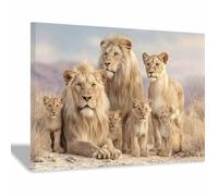 PUQAAEO Wall Art,Animals Canvas Picture Prints The agile lions Modern Aesthetic Posters Prints For Living Room(white17)-70x100cm Framed