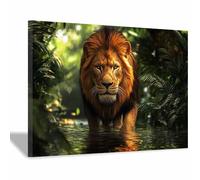 PUQAAEO Wall Art,Animals Canvas Picture Prints The agile lions Modern Aesthetic Posters Prints For Living Room(green157)-40x60cm Framed