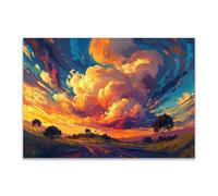 PUQAAEO Wall Art Nature Canvas Painting Picture Abstract scenery Modern Landscape Artwork for Living Room Bedroom Bathroom Office Home Decor(orange)-70x100cm Unframed