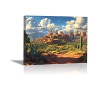 PUQAAEO Wall Art Nature Canvas Painting Picture Abstract scenery Modern Landscape Artwork for Living Room Bedroom Bathroom Office Home Decor(orange)-30x45cm Framed