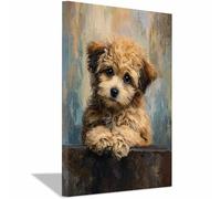 PUQAAEO Wall Art Nature Canvas Painting Picture Golden Retriever Mix Puppys Modern Landscape Artwork for Living Room Bedroom Bathroom Office Home Decor(Multicolor)-70x100cm Framed