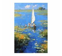 PUQAAEO Wall Art Nature Canvas Painting Picture Lotuss and the Stream Modern Landscape Artwork for Living Room Bedroom Bathroom Office Home Decor(blue06)-60x90cm Unframed