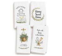 PUQGAOIP New Home Gifts, 4 Pack 40x60cm Waffle Tea Towels, Watercolour Printed House Warming Gifts New Home, Practical Kitchen Accessories For Our Friends And Neighbours