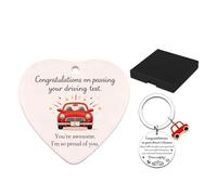 PUQGAOIP Passed Driving Test Gifts For New Drivers Heart Ceramic Hanging Ornament With Red Keyring And Black Box Special Car Gifts To Say Congratulations Drive Safe Token