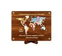 PUQGAOIP Wedding Gifts Creative Wooden Plaque With Holder World Map Design Elegant Marriage Celebration Present And Travel Honeymoon Fund Idea Unique Wedding Money Gift Wallet