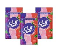 PUR Jumbo Gum | Aspartame Free Chewing Gum | Made with Xylitol | Natural Bubblegum, Grape, Watermelon Flavour, 20 Pieces (Pack of 3)