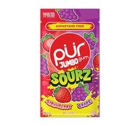 PUR Jumbo Gum, Sour Strawberry & Grape, Xylitol Gum, 20 Count | No Artificial Sweeteners or flavours, Sugar free, Aspartame free, Vegan, Gluten Free, Sour fruit candy flavour chewing gum