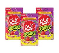 PUR Jumbo Gum, Sour Strawberry & Grape, Xylitol Gum, 60 Count (3x20) | No Artificial Sweeteners or flavours, Sugar free, Aspartame free, Vegan, Gluten Free, Sour fruit candy flavour chewing gum
