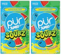 PUR Jumbo SOURZ Gum | Aspartame Free Chewing Gum | Made with Xylitol | Natural Flavour | Sour Blue Raspberry, Sour Watermelon, 20 Pieces (Pack of 2)