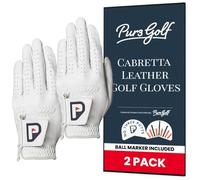 PUR3 Mens Golf Gloves Left Handed Genuine Cabretta Leather Super Soft Feel Golf Gloves - 2 Pack - Ball Marker Included - Medium Large