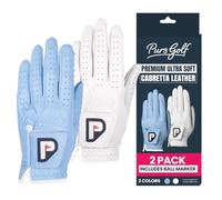 PUR3 Women's Golf Gloves - 2 Pack - Ultra Soft Cabretta Leather (Blue & White, X-Large, USA on Left Hand (for Right-Handed Golfers)