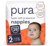 Pura Baby Nappies Size 2, 29 Count, 3-6kg/6-13lbs, Cloud Soft Premium Nappies for Hypoallergenic & Sensitive Skin, Toxin-Free*, Wetness Indicator Up to 12 Hours Leak Protection