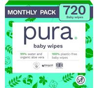 Pura Eco Friendly Baby Water Wipes 12 X 60 Per Pack, (720 Wet 100% Plastic Free, 99% Biodegradable, Compostable, Vegan Monthly