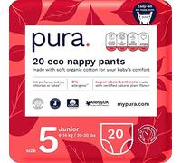 Pura Eco Nappy Pants - Size 5 (9-14kg /20-30lbs), 20 Nappies (1 Pack), Baby & Toddler Easy Pull Ups, Training Nappies, Fragrance Free, Sensitive Skin