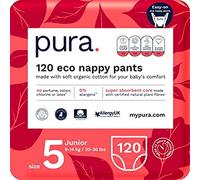 Pura Eco Nappy Pants - Size 5 (9-14kg /20-30lbs), 6 x 20 Nappies (120 Total), Monthly Pack, Toddler Easy Pull Ups, Training Nappies, Fragrance Free, Sensitive Skin