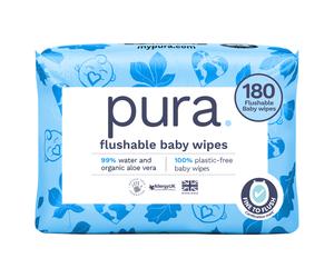 Pura Flushable Eco Baby Wipes 180Wipes