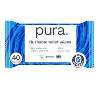 Pura Flushable Moist Toilet Tissue Wipes, 6 Pack of 40 Wet Wipes, 100% Plastic Free, 99% Water Clean Washlets, Certified ‘Fine to Flush’ Biodegradable, Compostable, Vegan, Gentle Clean