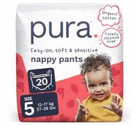 Pura Eco Nappy Pants - Size 5 (12-17kg), 20 Nappies, Pull Up Disposable Baby Nappies for Sensitive & Allergy Prone Skin, Hypoallergenic, Fragrance Free, Easy-Tear Side, New Size Guide