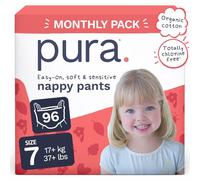 Pura Nappy Pants Size 7, 96 Count, 17kg+, 360° Stretch Fit, Potty Training Pants for Hypoallergenic & Sensitive Skin, Up to 12 Hours Overnight Leak Protection, Totally Chlorine Free