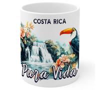 Pura Vida Costa Rica Ceramic Coffee Mug 11oz - Tea Coffee Mug with Comfortable Grip - Unique Fun Gift Cup for Office or Home - Vibrant Long-Lasting Print ID44991