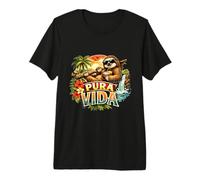 Pura Vida Sloth - Costa Rica Tico Mascot Drinking Coconut Premium T-Shirt