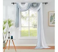 1 Piece Ombre Chiffon Sheer Window Scarf Valance Curtains 18ft for Living Room, Home Decor, 52"x216" Long Crinkle Soft Window Top Sheer Voile Valance for Wedding Party Decor, Grey