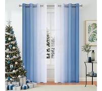 Purainbow Chiffon Sheer Ombre Curtains for Living Room, Grommet Special Crinkle Gradient Blue Semi Sheer Window Treatments Privacy with Light for Bedroom Kids Room, All Season, 52"x63"x2