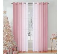 Purainbow Chiffon Sheer Ombre Curtains for Living Room, Grommet Special Crinkle Gradient Pink Semi Sheer Window Treatments Privacy with Light for Bedroom Kids Room, All Season, 52"x63"x2