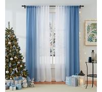 Purainbow Ombre Chiffon Sheer Curtains Blue Crushed Crinkle Semi Voile Curtain Panels for Bedroom Living Room Decoration, Light Filtering Window Treatments Rod Pocket, 2 Panels, 52" Wx108 L