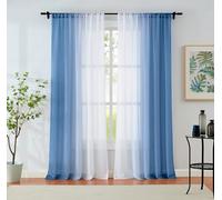 Purainbow Ombre Chiffon Sheer Curtains Blue Crushed Crinkle Semi Voile Curtain Panels for Bedroom Living Room Decoration, Light Filtering Window Treatments Rod Pocket, 2 Panels, 52" Wx108 L