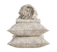 Puralens Beige Floral Percale Sheets King Size, Vintage Luxury Leaf Flower Printed Deep Pocket Sheet Set, Soft Crisp 100% Cotton Cozy House Bed Sheets, Shabby Chic Cottage Core Toile Bedding, 4Pcs