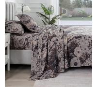 Puralens Brown Floral Muslin Sheets Queen, Shabby Rose Daisy Chic Soft Deep Pocket Sheet Set, Dark Flower Luxury Vintage Bed Sheets, Cottage Core Designer Bedding, 100% Washed Cotton, 4Pcs
