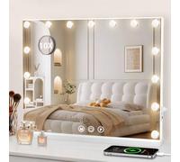Puranex Hollywood Vanity Mirror with Lights, 58x46cm illuminated Makeup Mirror for Dressing Table & Bedroom with 15 Dimmable LED Bulbs, 3 Light settings and 10x Magnification, Tabletop & Wall Mounted