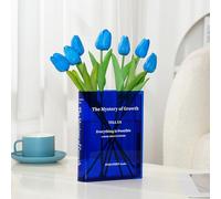 Puransen Acrylic Flower Vase for Aesthetic Room Decor - Books Style for Modern Table Shelf Home Decor Fit for Office Desk Bedroom Living Room Centerpieces (Transparent Blue)