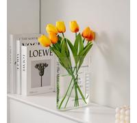 Puransen Book Vase for Flowers, Acrylic Clear Book Vase, Unique Home/Office Accent Decor (Clear - B)
