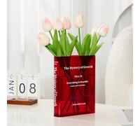 Puransen Book Vase for Flowers Aesthetic Room Decor, Artistic and Cultural Flavor Decorative Acrylic Vase, Unique Home/Bedroom/Office Accent, A Book About Flowers (Clear Red)