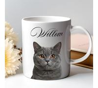 Puratails Custom British Shorthair Mug Personalised Cat Name, Cute Round Face (Pink)