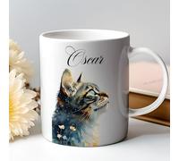 Puratails Personalised Bengal Kitten Mug with Name, Spotted Cat Lover Coffee Cup Gift for Cat Mum & Dad (White)