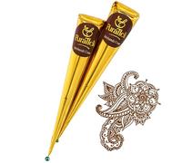 PuraTick 2 Pcs Henna Mehndi Cones Dark Brown Mehndi | All Natural Body Art Organic Herbal Temporary Tattoo | Ready to Use Henna | Pack of 2