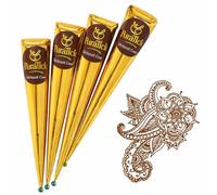 PuraTick 4 Pcs Henna Mehndi Cones Dark Brown Mehndi | All Natural Body Art Organic Herbal Temporary Tattoo | Ready to Use Henna | Pack of 4
