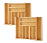Purawood 2 PACK - - Large Premium Bamboo Silverware Organizer - Expandable Kitchen Drawer Organizer and Utensil Organizer, 17.5 x 19.75 Cutlery Tray with Drawer Dividers for Kitchen Utensils and